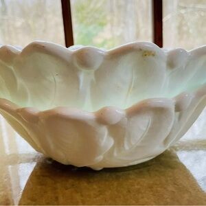 Elegant White Ceramic Bowl Set/2 Indiana Glass Footed Vintage Flower Bottom